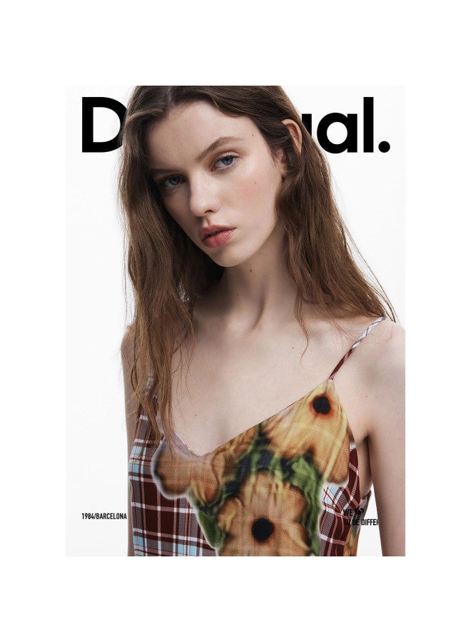 DESIGUAL ss25 Floral Check Print Lace-paneled Dress - Image 4