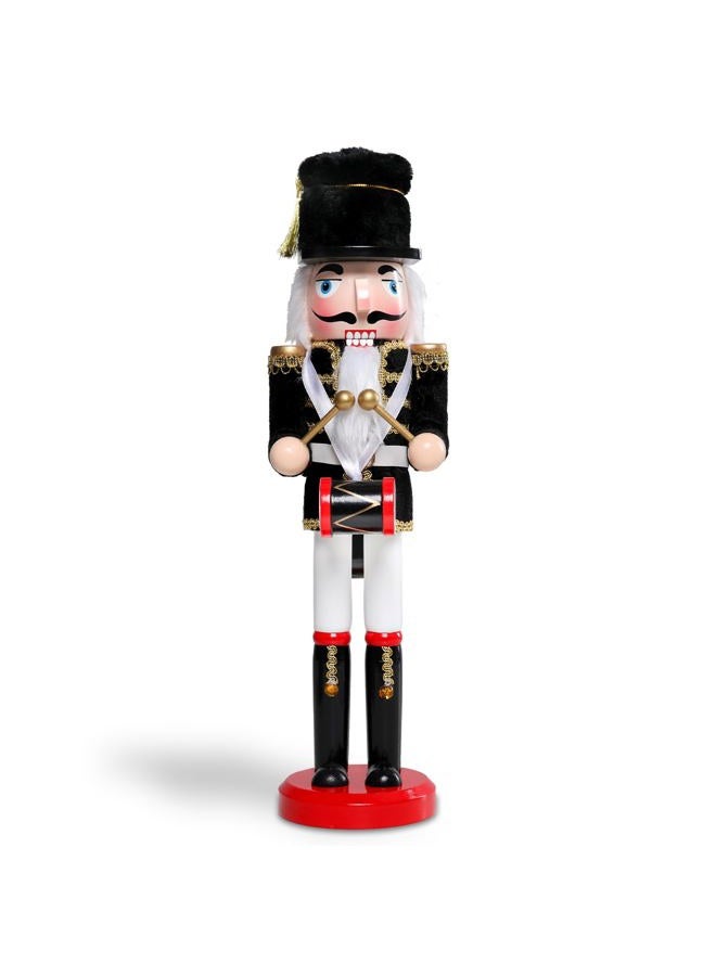 Vipush Christmas Wooden Nutcracker Soldier - 15 Inch The Drummer Dressed in Black Figure Ornament Desktop Xmas Puppet Decor Doll Pendant for Party Store Home - Image 1