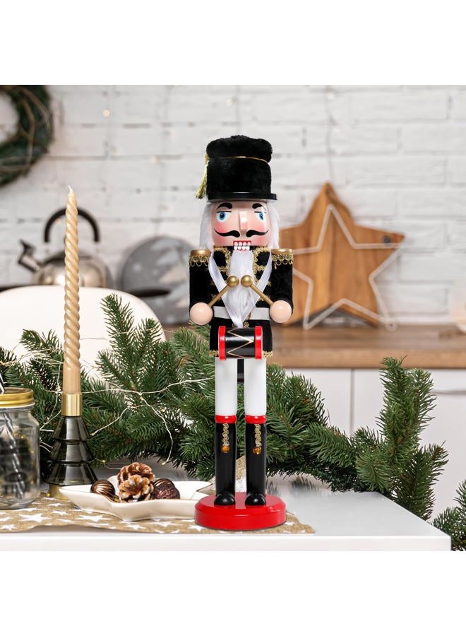 Vipush Christmas Wooden Nutcracker Soldier - 15 Inch The Drummer Dressed in Black Figure Ornament Desktop Xmas Puppet Decor Doll Pendant for Party Store Home - Image 5