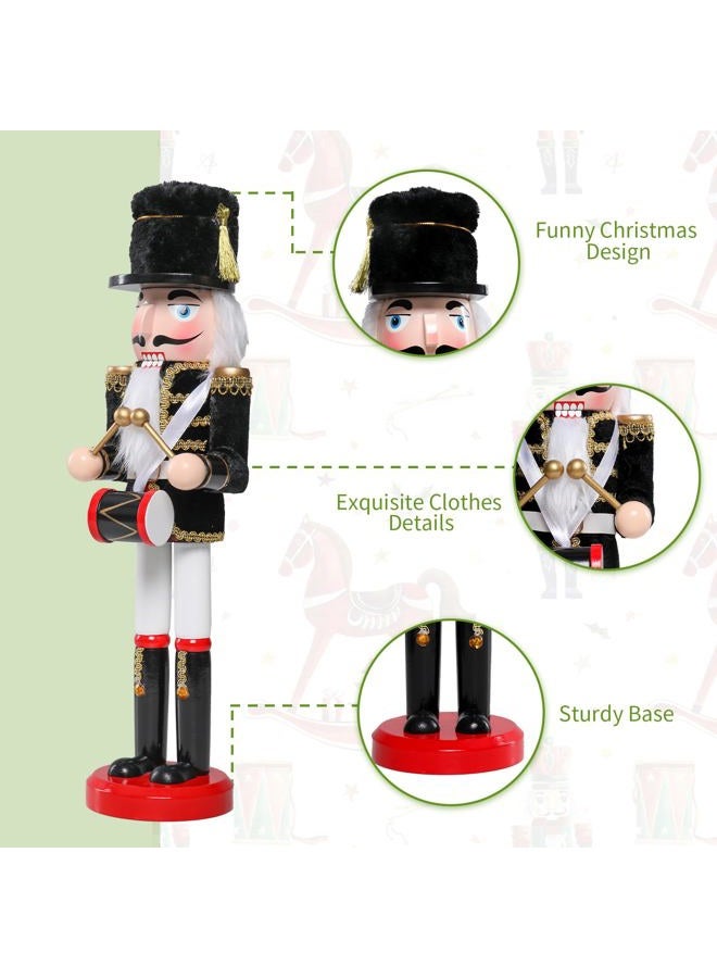 Vipush Christmas Wooden Nutcracker Soldier - 15 Inch The Drummer Dressed in Black Figure Ornament Desktop Xmas Puppet Decor Doll Pendant for Party Store Home - Image 3