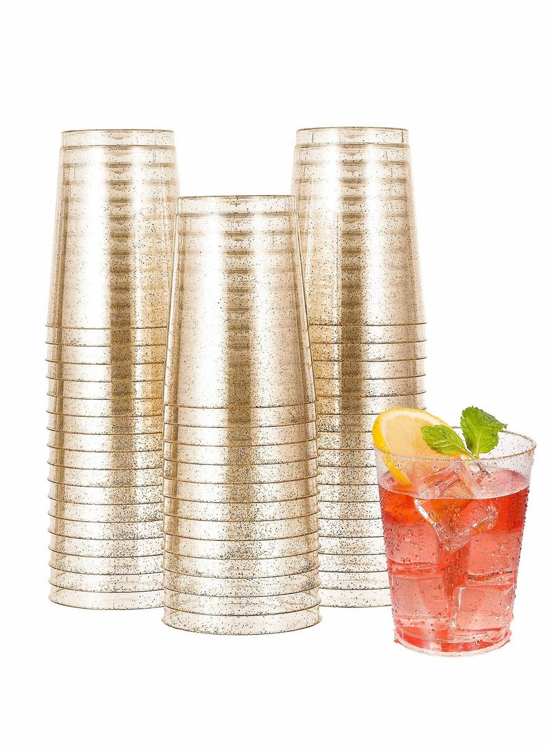 KASTWAVE Gold Plastic Cups, 25pcs Gold Plastic Cups,  10Oz Clear Plastic Cups Tumblers, Disposable Gold Glitter Plastic Cups, Clear Plastic Cups Tumblers, Wedding,Thanksgiving, Party Cups  - Image 1