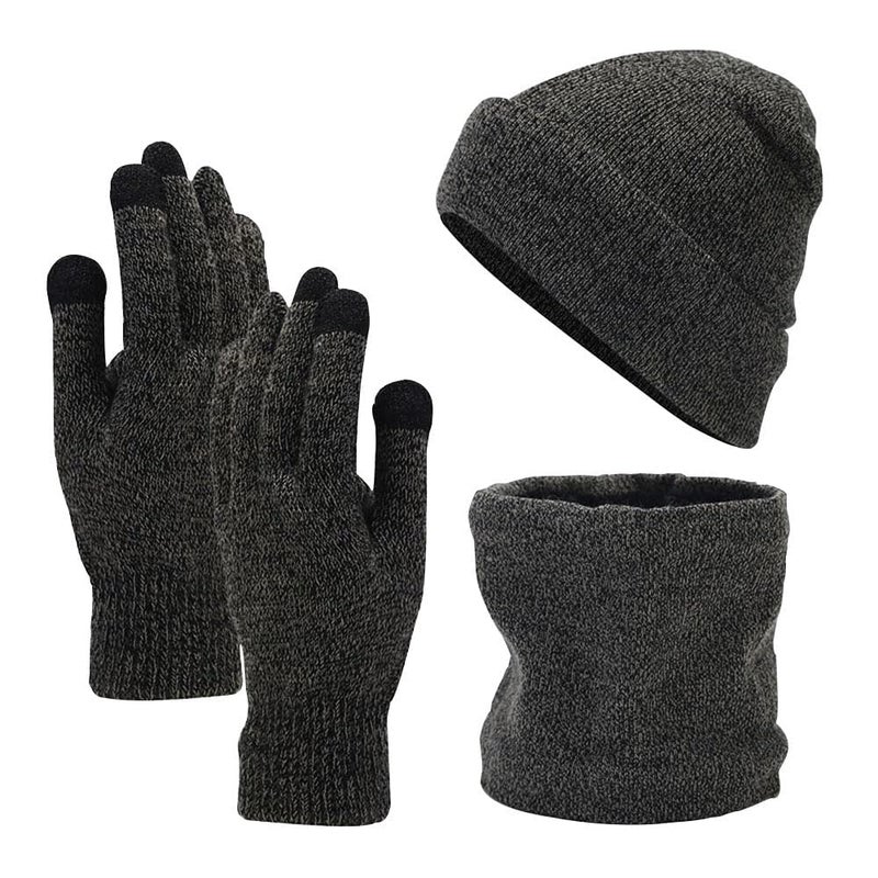 Bukela Winter Beanie Hat Scarf Touchscreen Gloves Set, Knit Thick Fleece Lined Warm Touchscreen Gloves Beanie Scarf Set for Men and Women, Women Winter Hats 3-Piece Warmer Set (Grey) - Image 1