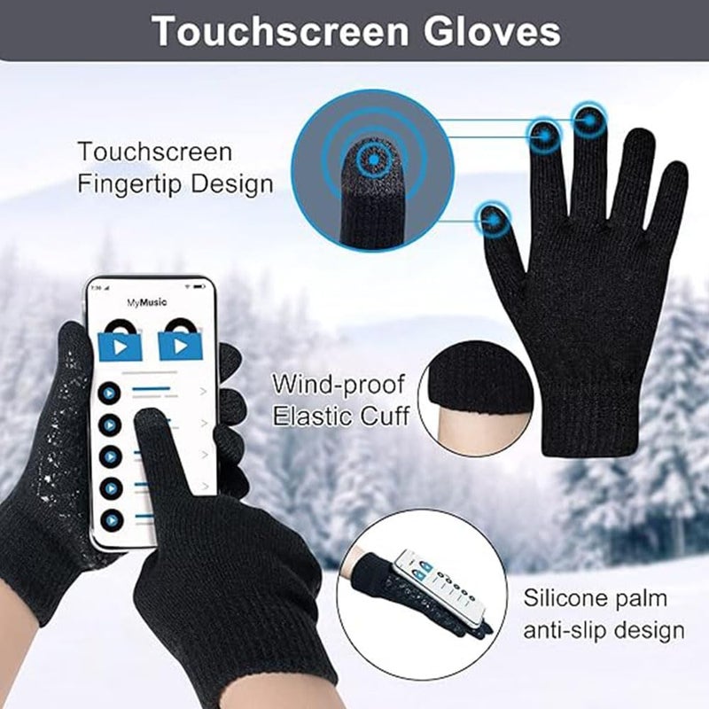 Bukela Winter Beanie Hat Scarf Touchscreen Gloves Set, Knit Thick Fleece Lined Warm Touchscreen Gloves Beanie Scarf Set for Men and Women, Women Winter Hats 3-Piece Warmer Set (Grey) - Image 4
