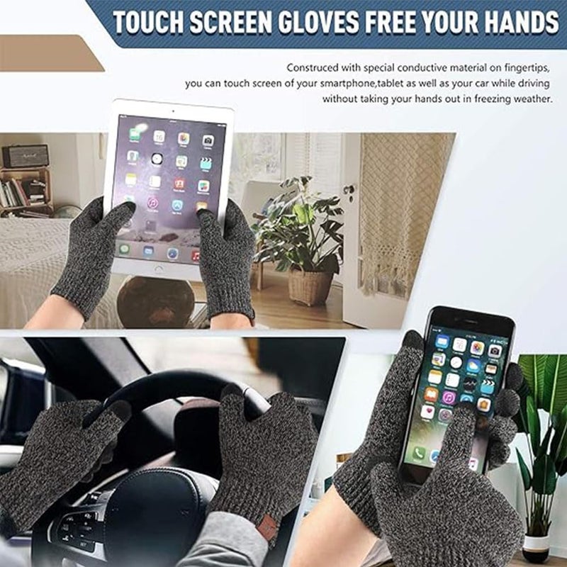Bukela Winter Beanie Hat Scarf Touchscreen Gloves Set, Knit Thick Fleece Lined Warm Touchscreen Gloves Beanie Scarf Set for Men and Women, Women Winter Hats 3-Piece Warmer Set (Grey) - Image 5