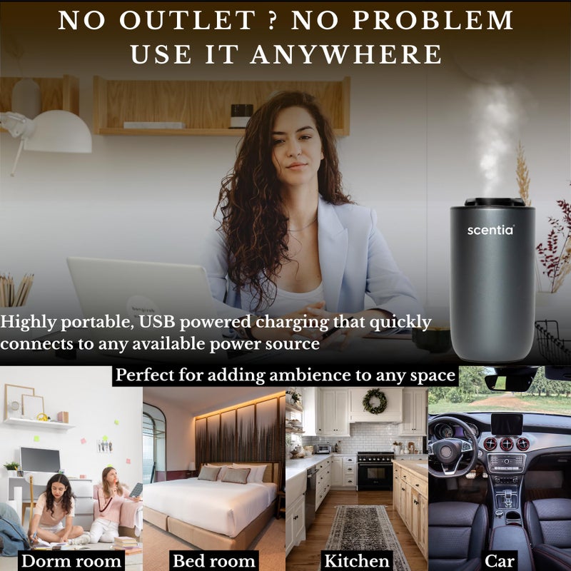 SCENTIA Waterless Essential Oil Diffuser Starter Kit-Wireless Portable Scent Diffuser for Home Room Car Office, Smart Car Freshener, Dual Modes, Auto Shut-Off, 3 Mist Levels, Ambient Light, Valentine Gift - Image 5