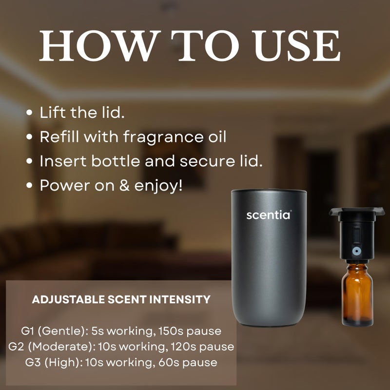 SCENTIA Waterless Essential Oil Diffuser Starter Kit-Wireless Portable Scent Diffuser for Home Room Car Office, Smart Car Freshener, Dual Modes, Auto Shut-Off, 3 Mist Levels, Ambient Light, Valentine Gift - Image 4