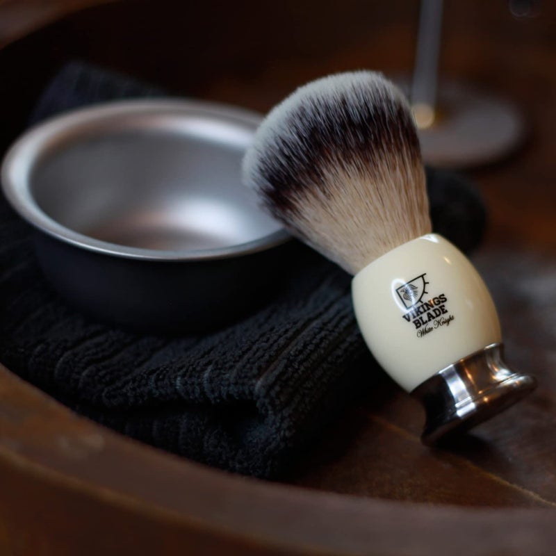 Vikings Blade Luxury Shaving Brush for Men by VIKINGS BLADE, Ultra Heavy Acrylic & 316L Steel Handle, Super Strong Knot Backbone, Minimal Shedding, Fast Lather, Extremely Smooth & Plush on Skin (White Knight) - Image 3