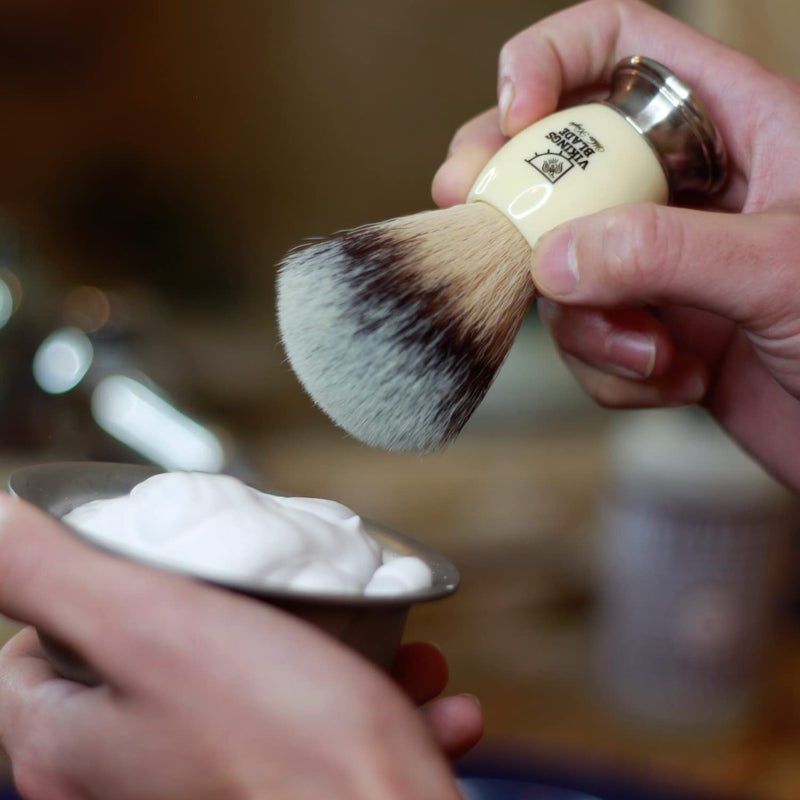 Vikings Blade Luxury Shaving Brush for Men by VIKINGS BLADE, Ultra Heavy Acrylic & 316L Steel Handle, Super Strong Knot Backbone, Minimal Shedding, Fast Lather, Extremely Smooth & Plush on Skin (White Knight) - Image 4