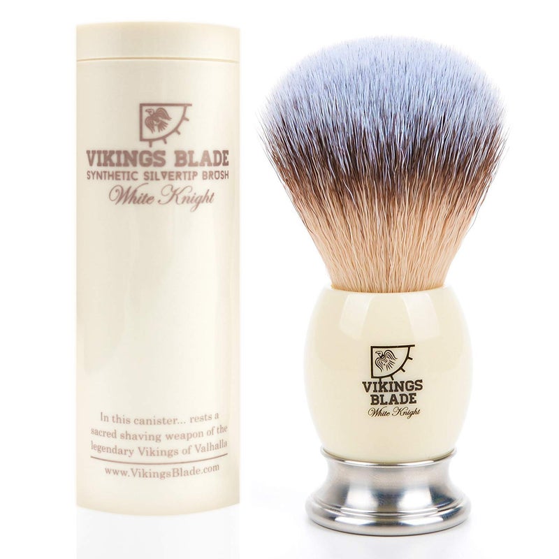 Vikings Blade Luxury Shaving Brush for Men by VIKINGS BLADE, Ultra Heavy Acrylic & 316L Steel Handle, Super Strong Knot Backbone, Minimal Shedding, Fast Lather, Extremely Smooth & Plush on Skin (White Knight) - Image 1