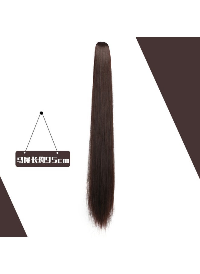 Generic Universal Cosplay Long Straight Ponytail Wig Tiger Mouth Clip-On Horse Tail Wig Various Colors Available For Ancient Bridal Hair Dark brown color (one individual ponytail in sq132-2) 