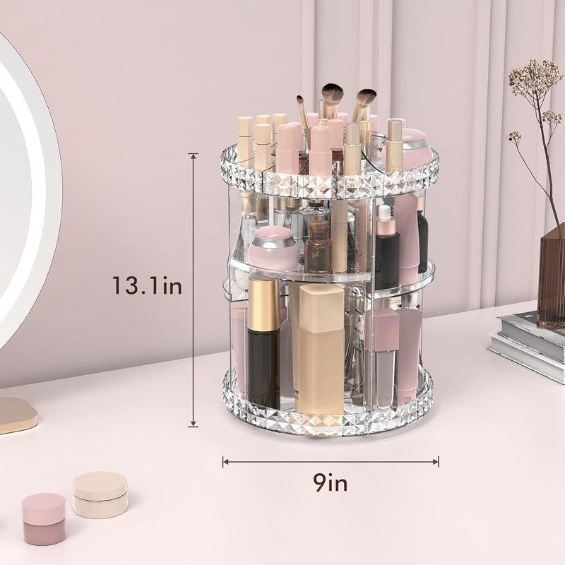 UREVO 360-Degree Rotating Makeup Organizer - 3-Tier Adjustable Cosmetic Storage Display Box - Image 5