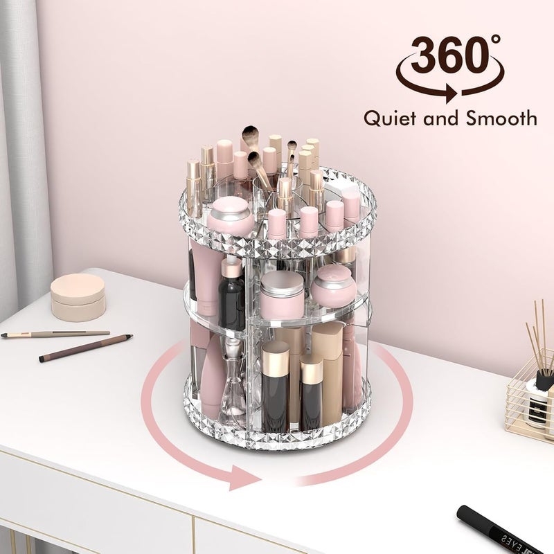 UREVO 360-Degree Rotating Makeup Organizer - 3-Tier Adjustable Cosmetic Storage Display Box - Image 3