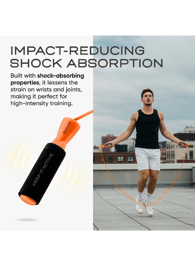 SOLPRO SF071 Jump Rope for Men, Women & Kids|Adjustable Length, TangleFree, Foam Handles|SweatResistant Grip|Ideal for Cardio, Fitness, CrossFit, HIIT, Weight Loss, Home & Gym Workouts (Orange) - Image 4