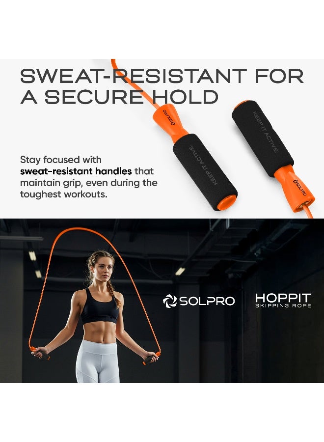 SOLPRO SF071 Jump Rope for Men, Women & Kids|Adjustable Length, TangleFree, Foam Handles|SweatResistant Grip|Ideal for Cardio, Fitness, CrossFit, HIIT, Weight Loss, Home & Gym Workouts (Orange) - Image 2