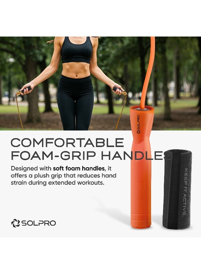 SOLPRO SF071 Jump Rope for Men, Women & Kids|Adjustable Length, TangleFree, Foam Handles|SweatResistant Grip|Ideal for Cardio, Fitness, CrossFit, HIIT, Weight Loss, Home & Gym Workouts (Orange) - Image 3