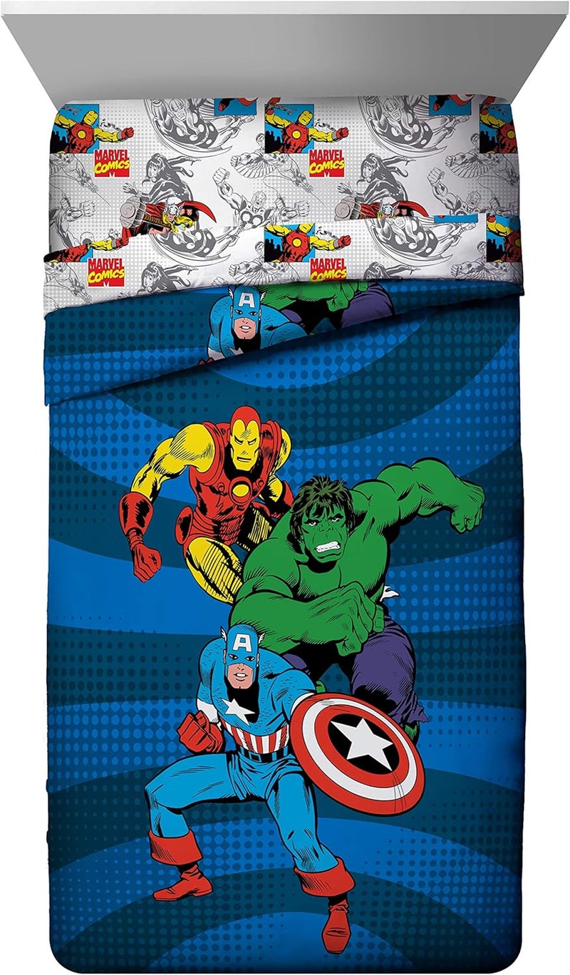 Jay Franco Marvel Avengers Good Guys Twin/Full Comforter - Super Soft Kids Reversible Bedding features Iron Man, Hulk, Captain America, and Spiderman - Fade Resistant Polyester (Official Marvel Product) - Image 1