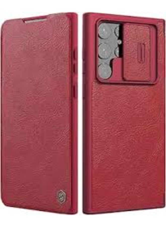 Samsung Galaxy S23 Ultra Flip Leather Cover, Slide Camera Lens Protection Book Case