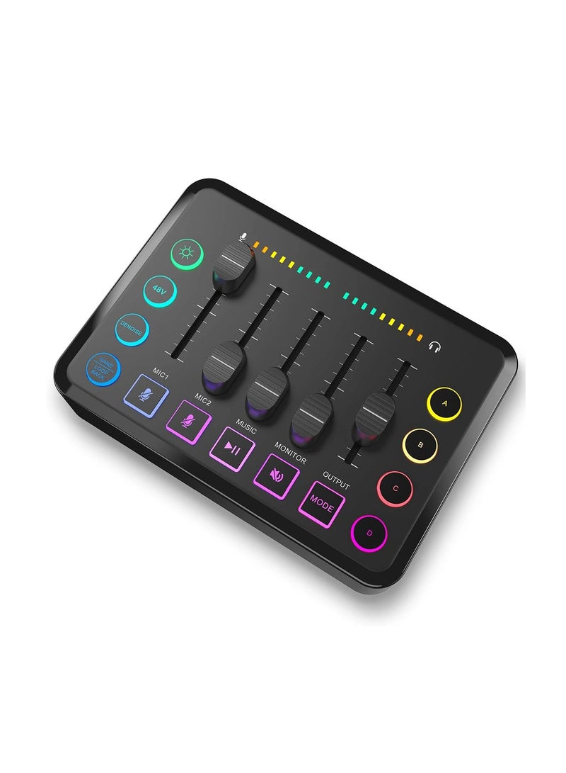 خلاط صوت للألعاب عالي الدقة مع واجهة صوت قابلة لإعادة الشحن وخلاط RGB مع واجهة ميكروفون XLR وقوة فانتوم 48 فولت للبث الصوتي/التسجيل - Image 1