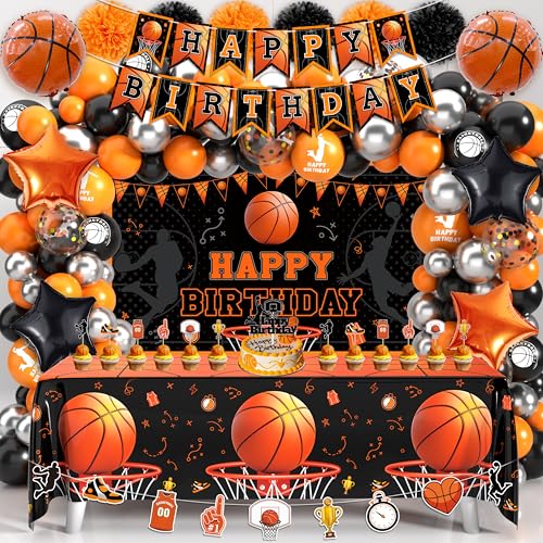Basketball Birthday Party Decorations Basketball Themed Party Decorations Supplies Include Balloon Arch Kit Banner Cake Topper Backdrop for Boys Sports Birthday Decor