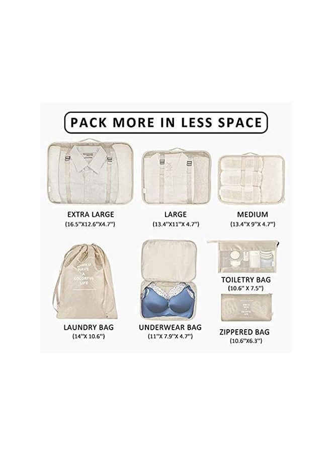 Pritzker 7CS Set Travel Luggage Organizer, Pritzker Storage Bag Waterproof Traveling Accessories Pouches Clothes Suitcase Packing Organizers (Beige)  - Image 2