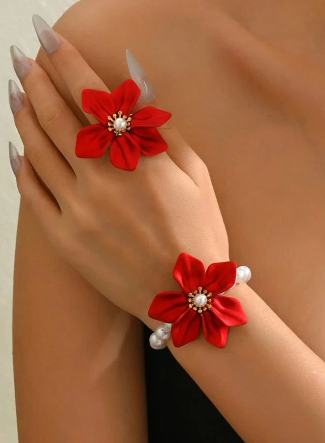 تايك تو طقم من من خاتم وسوار يد بوردة حمراء