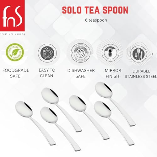 FnS Solo Stainless Steel Mirror Finish Tea Spoon (Set of 6) for Tea, Coffee and Spices - Image 2