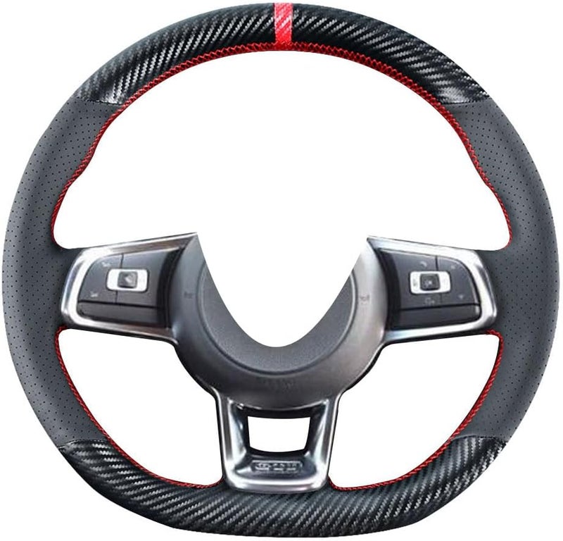 Kivnto DIY Stitching Carbon Fiber Steering Wheel Cover for Volkswagen Golf GTI MK7, Jetta, Golf R (2015-2021) - 15 Inches - Image 1