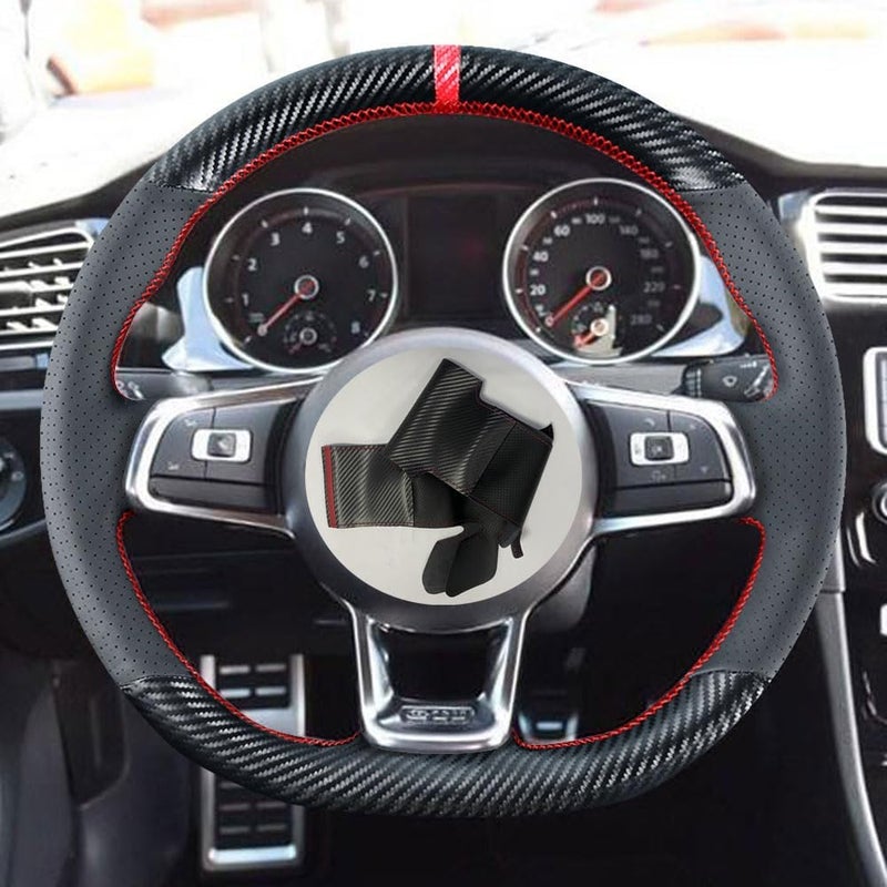 Kivnto DIY Stitching Carbon Fiber Steering Wheel Cover for Volkswagen Golf GTI MK7, Jetta, Golf R (2015-2021) - 15 Inches - Image 4
