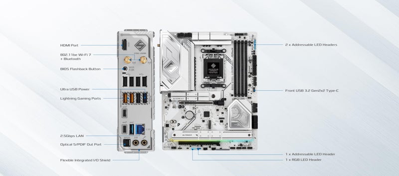 ASRock AMD B850 Steel Legend WiFi 7 Socket AM5 Ryzen 9000, 8000 and 7000 Series DDR5 up to 8000+ (OC) MHz 256GB ATX Motherboard M.2 SATA3 6.0 Gb/s PCIe 5.0 1 HDMI - Image 4