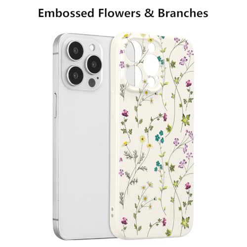 RALEAVO Floral Case for iPhone 14 Pro, Flower Branch Pattern Design Cute Cover Case for Girls Women Slim Thin Soft Silicone Shockproof Anti-Slip Phone Case for iPhone 14 Pro (6.1"),Beige - Image 3