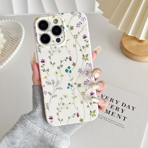 RALEAVO Floral Case for iPhone 14 Pro, Flower Branch Pattern Design Cute Cover Case for Girls Women Slim Thin Soft Silicone Shockproof Anti-Slip Phone Case for iPhone 14 Pro (6.1"),Beige - Image 2