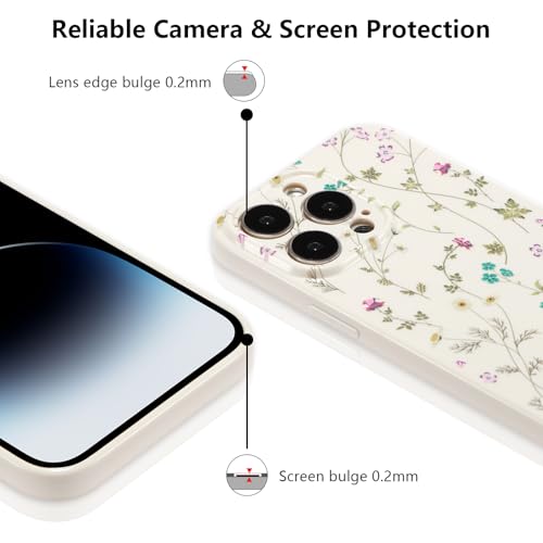 RALEAVO Floral Case for iPhone 14 Pro, Flower Branch Pattern Design Cute Cover Case for Girls Women Slim Thin Soft Silicone Shockproof Anti-Slip Phone Case for iPhone 14 Pro (6.1"),Beige - Image 5