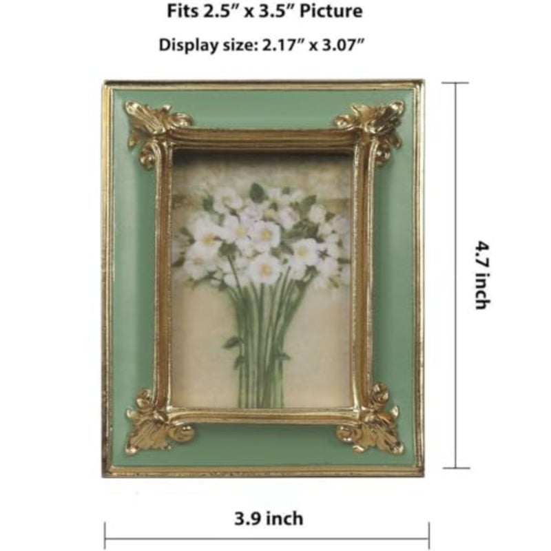 WINPLUS+ Vintage Picture frame 2.5x3.5, Luxury Antique Green Photo Frame With Golden Embossed Flower Furnishing, Retro Style Decor, Wall and Tabletop Display, Art Gallery 2.5x3.5-Green - Image 5