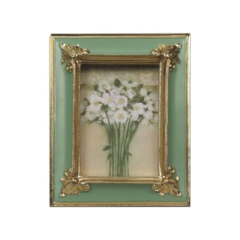 WINPLUS+ Vintage Picture frame 2.5x3.5, Luxury Antique Green Photo Frame With Golden Embossed Flower Furnishing, Retro Style Decor, Wall and Tabletop Display, Art Gallery 2.5x3.5-Green - Image 1
