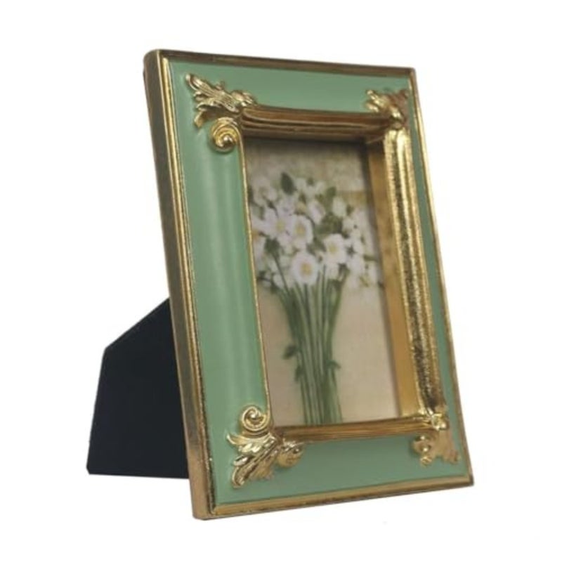 WINPLUS+ Vintage Picture frame 2.5x3.5, Luxury Antique Green Photo Frame With Golden Embossed Flower Furnishing, Retro Style Decor, Wall and Tabletop Display, Art Gallery 2.5x3.5-Green - Image 2