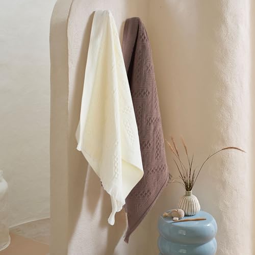 YoulerTex Luxury Decorative Hand Towels Bathroom: 2 Packs 14X30 100% Cotton Turkish Absorbent Soft Face Towel Set for Boho Bathroom Decor Kitchen Hotel Spa Farmhouse Guest Tea Gift (Cream White, 14"x30") - Image 5
