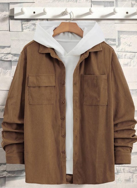 Men Texture Pocket Detail Long Sleeve Jacket