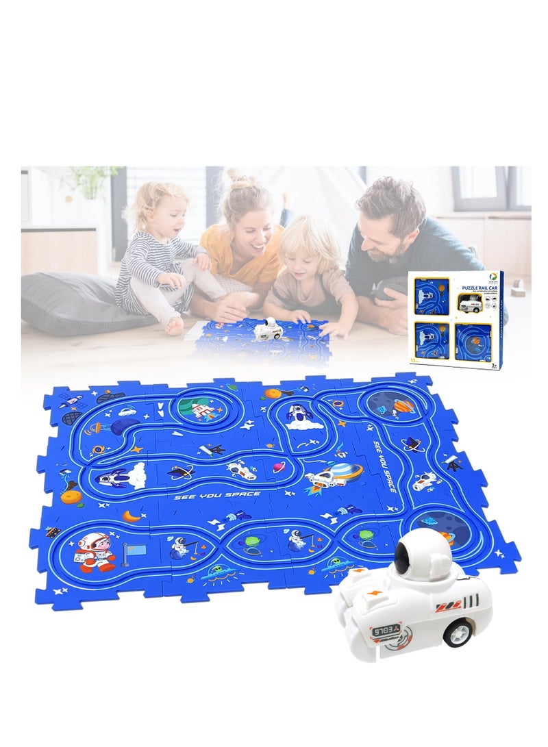 SYOSI Puzzle Track Car Play Set, Puzzle Racer Kids Car Track Set for Children's Educational, kids' play vehicles Kids Car Track Toy, Car Race Track Toy for 2-6 Year Old Boys Birthday Gifts (Space Theme) - Image 1