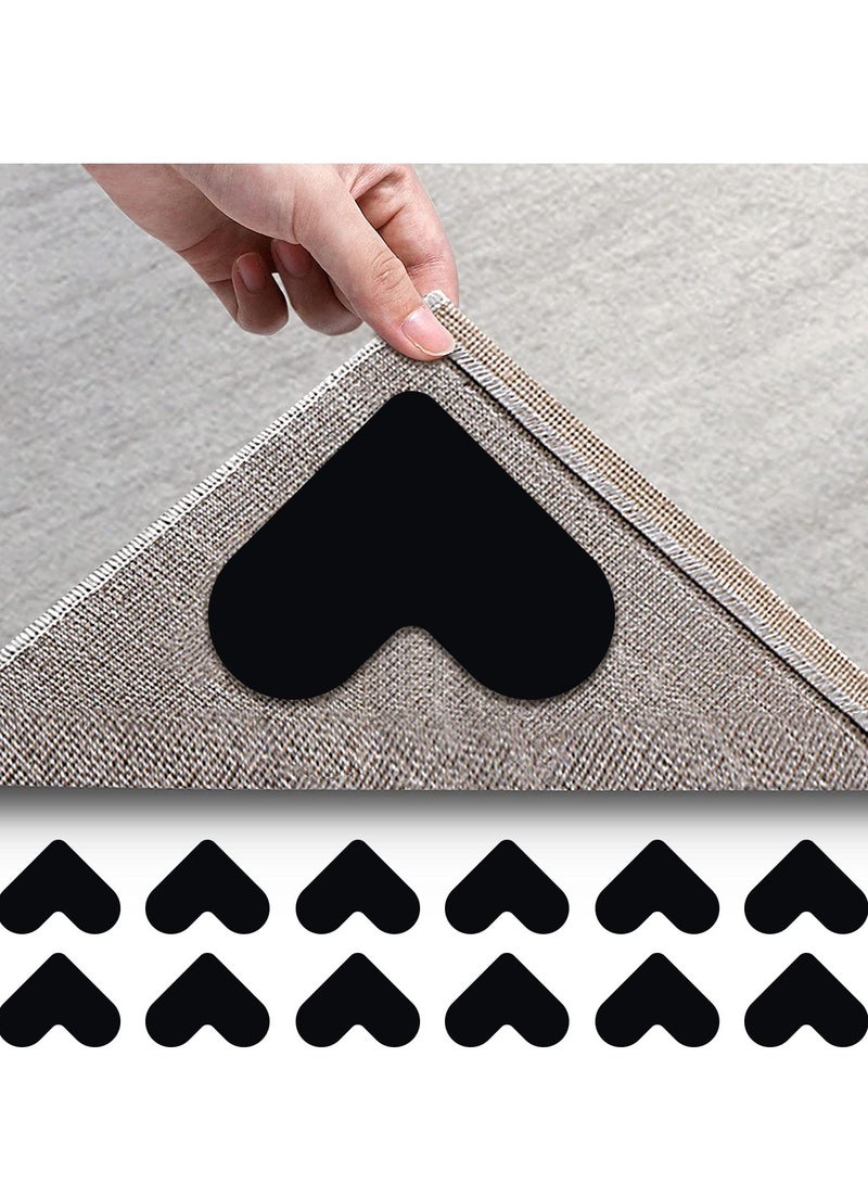 Excefore Rug Gripper Set, 12 Pcs Double Sided Non-Slip Grippers for Rugs, Curling Rug Tape Grippers for Hardwood Floors, Corner Side Gripper for Hardwood Floors and Tile (Black)  - Image 1