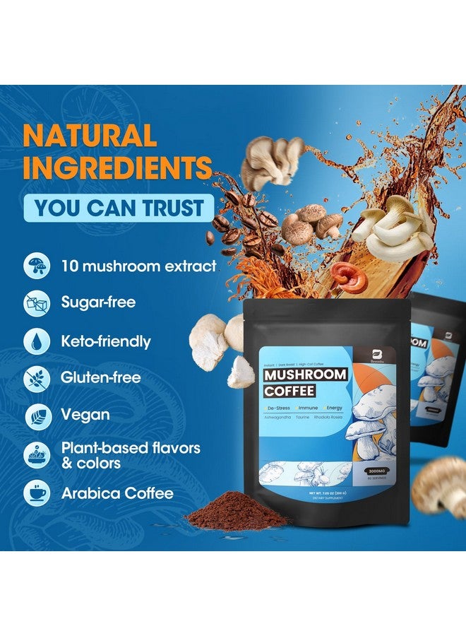 B BEWORTHS قهوة الفطر من بي بيوورثس، مسحوق قهوة الفطر مع أشواغاندا، إل-ثيانين، ذيل الأسد، ريشي، تشاجا، كورديسيبس، ذيل الديك الرومي، جنسنغ - قهوة عربية سريعة التحضير لدعم المناعة، الدماغ، والتركيز - Image 4