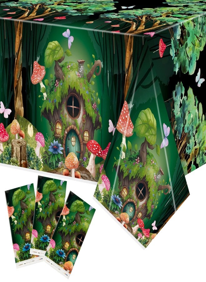 BkeeCten Table Cover Party Decor - 3 Packs Forest Theme Fairy House Disposable Plastic Rectangle Table Cloth Birthday Wedding Baby Shower Holiday Home Party Favors Decorations Supplies 54x108 Inch - Image 1