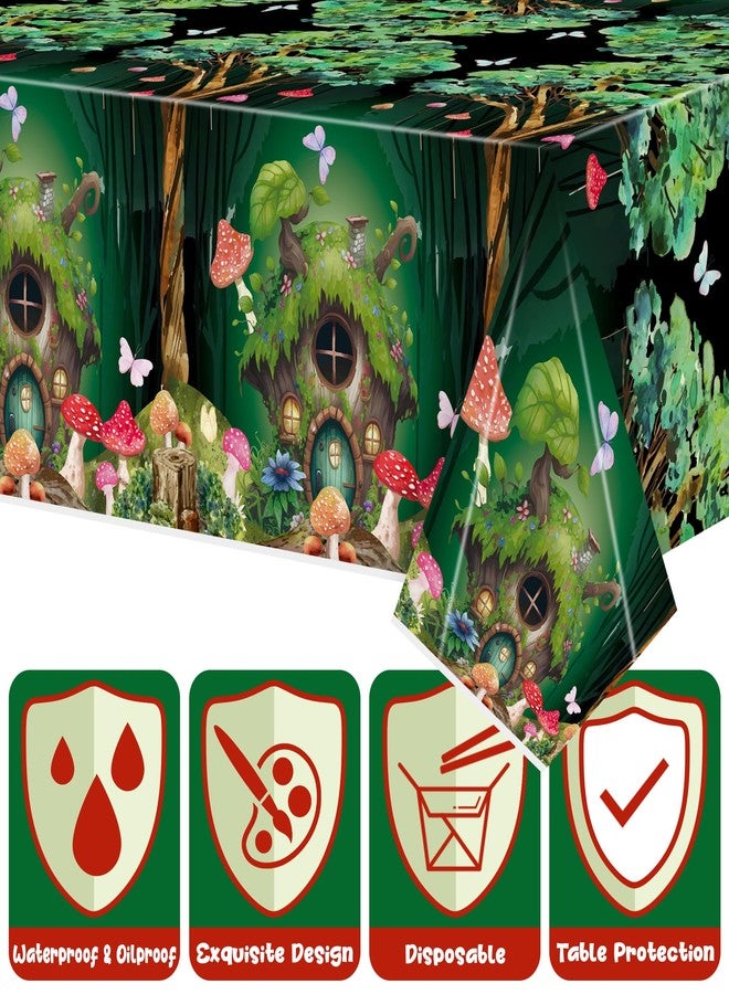 BkeeCten Table Cover Party Decor - 3 Packs Forest Theme Fairy House Disposable Plastic Rectangle Table Cloth Birthday Wedding Baby Shower Holiday Home Party Favors Decorations Supplies 54x108 Inch - Image 3