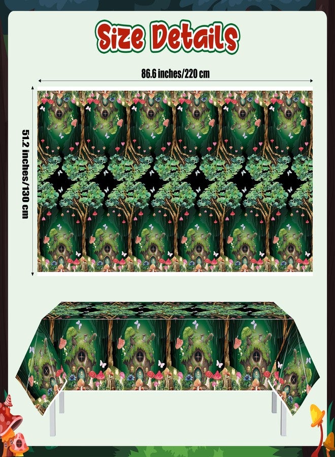 BkeeCten Table Cover Party Decor - 3 Packs Forest Theme Fairy House Disposable Plastic Rectangle Table Cloth Birthday Wedding Baby Shower Holiday Home Party Favors Decorations Supplies 54x108 Inch - Image 2
