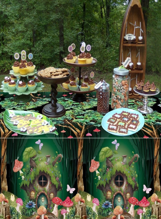 BkeeCten Table Cover Party Decor - 3 Packs Forest Theme Fairy House Disposable Plastic Rectangle Table Cloth Birthday Wedding Baby Shower Holiday Home Party Favors Decorations Supplies 54x108 Inch - Image 4