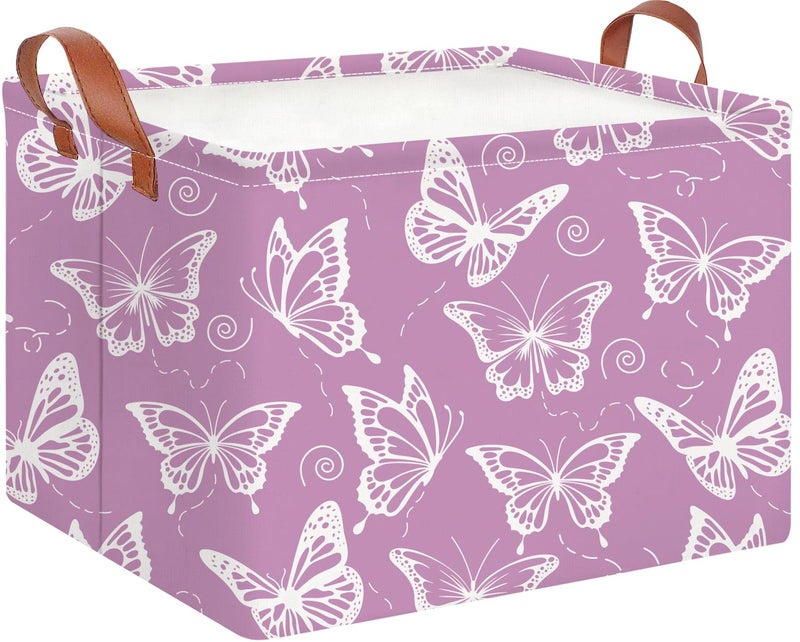 CLOCOR Rectangular Storage Basket Empty,Gift Basket,Waterproof Storage Bin with Handles,Room Decor(Purple Butterfly) - Image 1