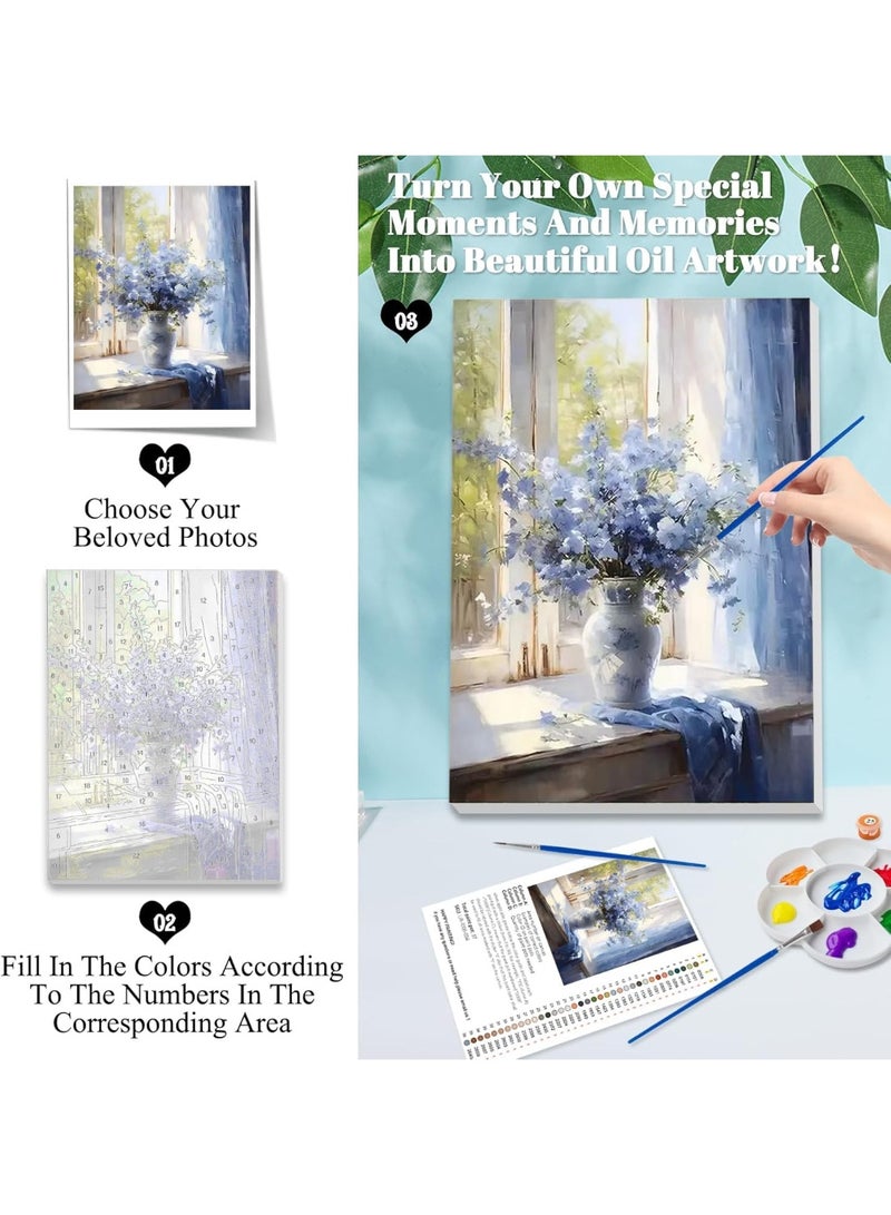 HZYH Flowers Paint by Numbers Kit for Adults, 16x20 Inch DIY Acrylic Painting on Canvas (No Frame), Vase and Window Scene, Beginner-Friendly Art for Home Wall Decor - Image 3