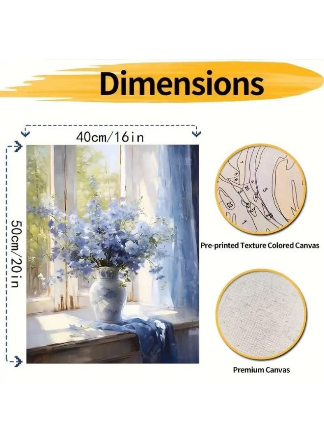 HZYH Flowers Paint by Numbers Kit for Adults, 16x20 Inch DIY Acrylic Painting on Canvas (No Frame), Vase and Window Scene, Beginner-Friendly Art for Home Wall Decor - Image 2