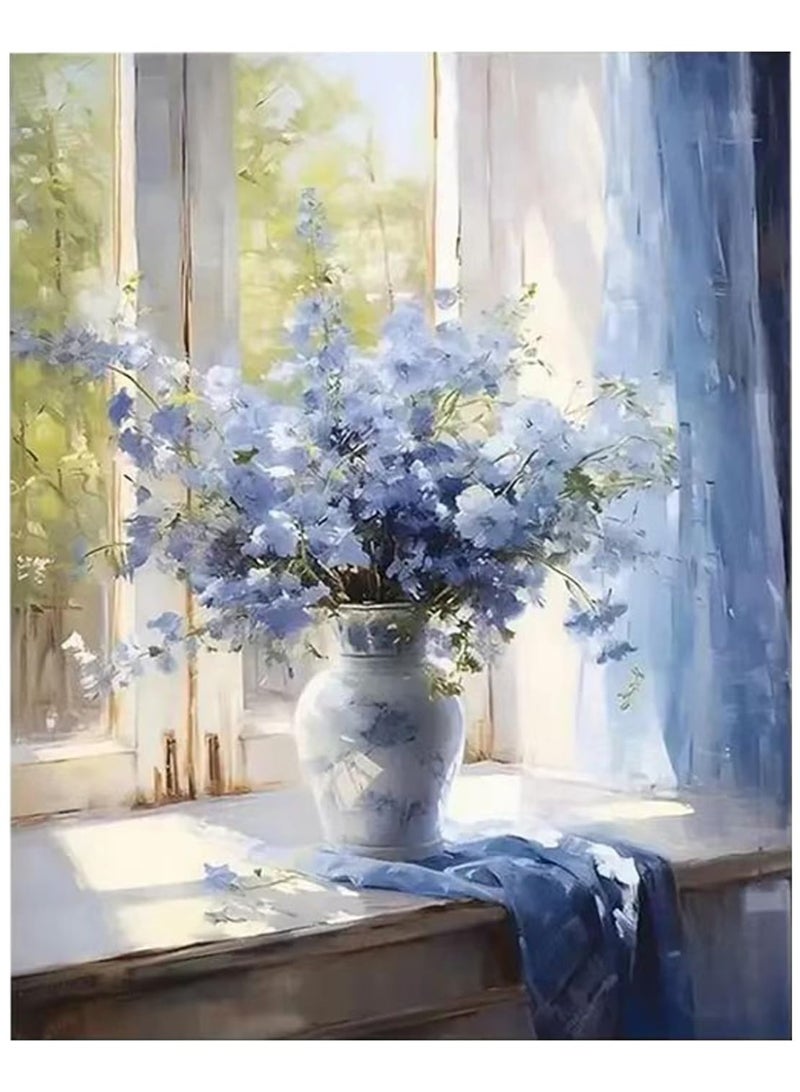 HZYH Flowers Paint by Numbers Kit for Adults, 16x20 Inch DIY Acrylic Painting on Canvas (No Frame), Vase and Window Scene, Beginner-Friendly Art for Home Wall Decor - Image 1