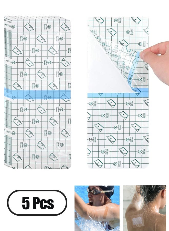5 Pcs Waterproof Wound Dressing, Transparent Adhesive Bandages for Tattoos, Post-Surgical Wounds, Shower Protection, Medical-Grade, Stretchable & Non-Allergic, 10*20cm - Image 1