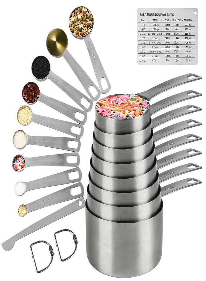Hotsyang Measuring Cups and Spoons Set, 18/8 Metric & US Stainless Steel 8 Measuring Cups & 9 Spoons with 1 Leveler & 1 Measurement Conversion Chart for Baking & Kitchen - Image 1